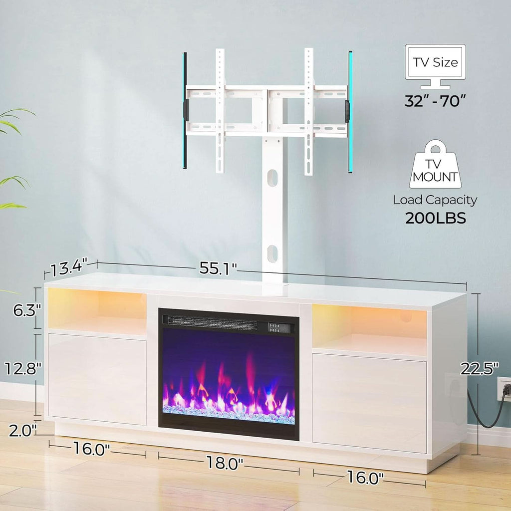 White Electric Fireplace TV Stand With Illumination-2