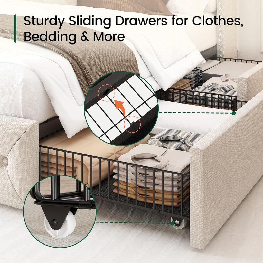 Queen Upholstered Platform Bed Frame Integrated LEDs-4