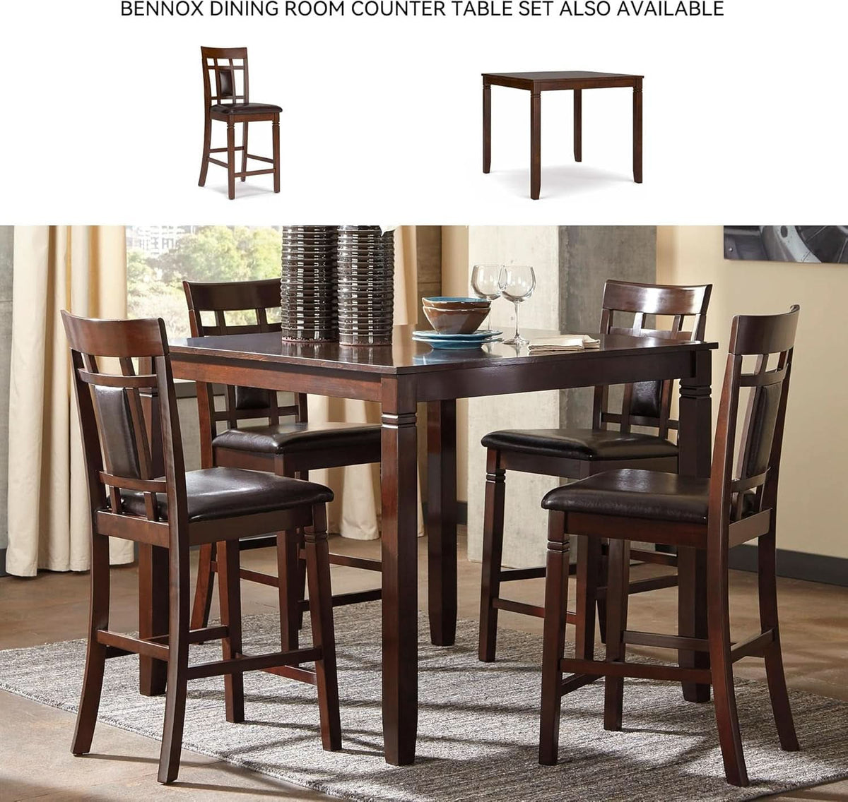 Brown Contemporary Engineered Wood Dining Table Set-4