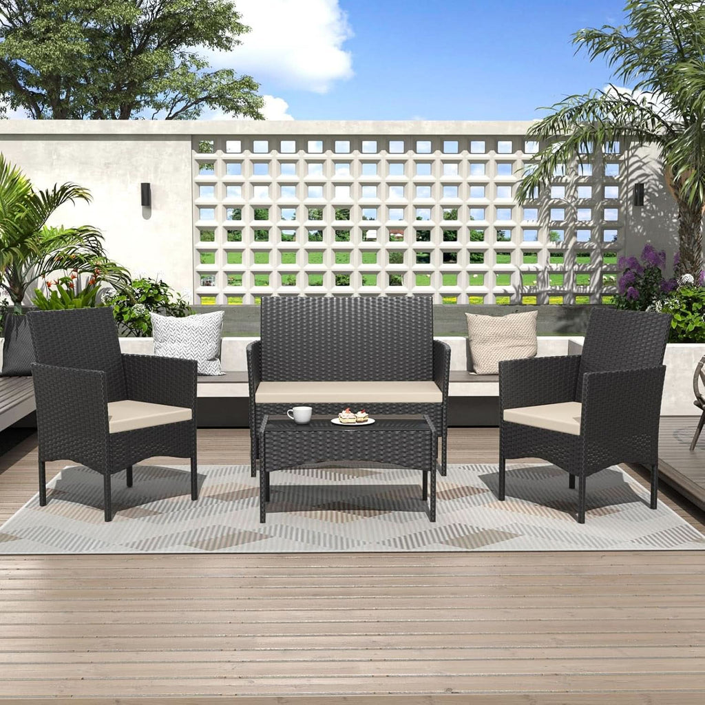 Stylish Four Piece Outdoor Rattan Patio Furniture Set-0