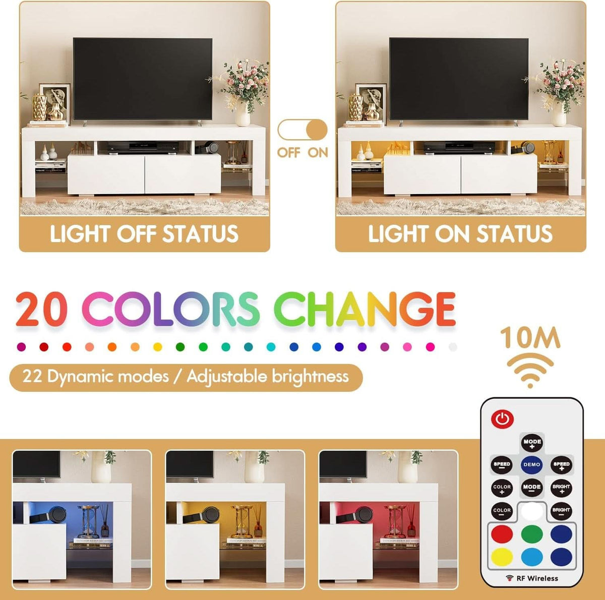 White Entertainment TV Stand With LED Illumination-4