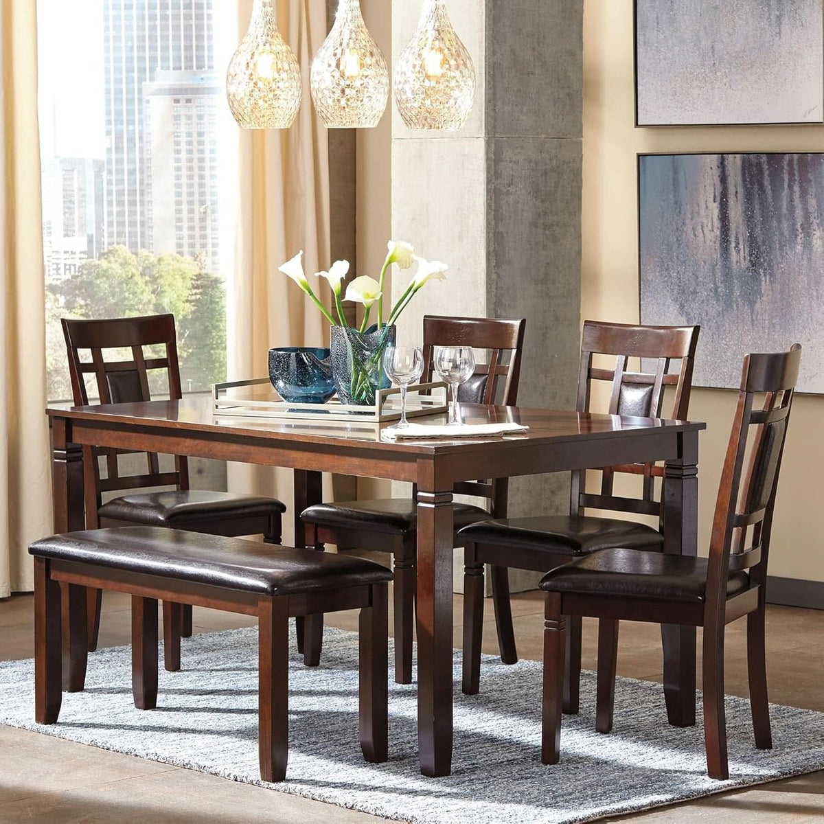 Brown Contemporary Engineered Wood Dining Table Set-1