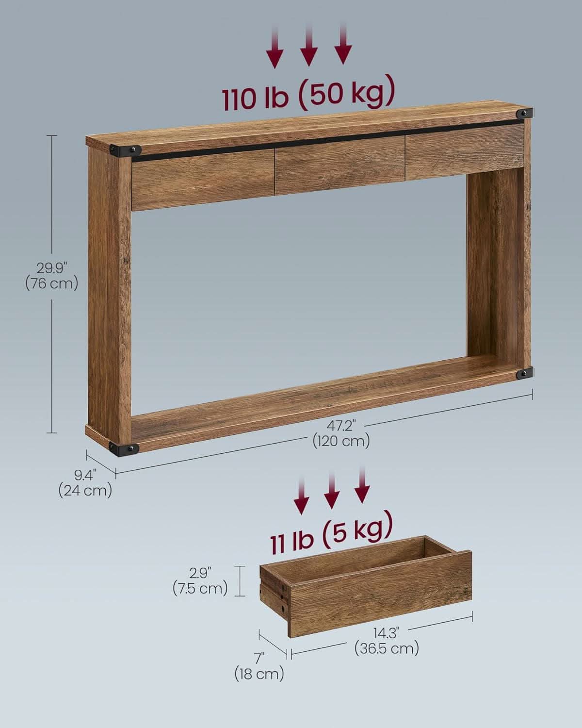Sofa Console Table Forty Seven Inches Three Drawers Narrow-2