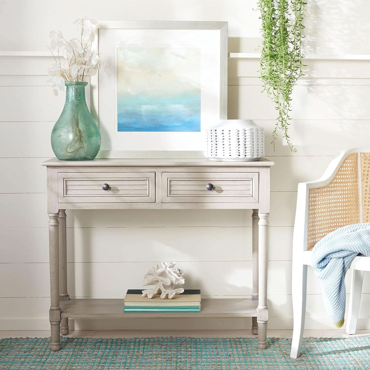 Greige Console Table With Two Drawers-1