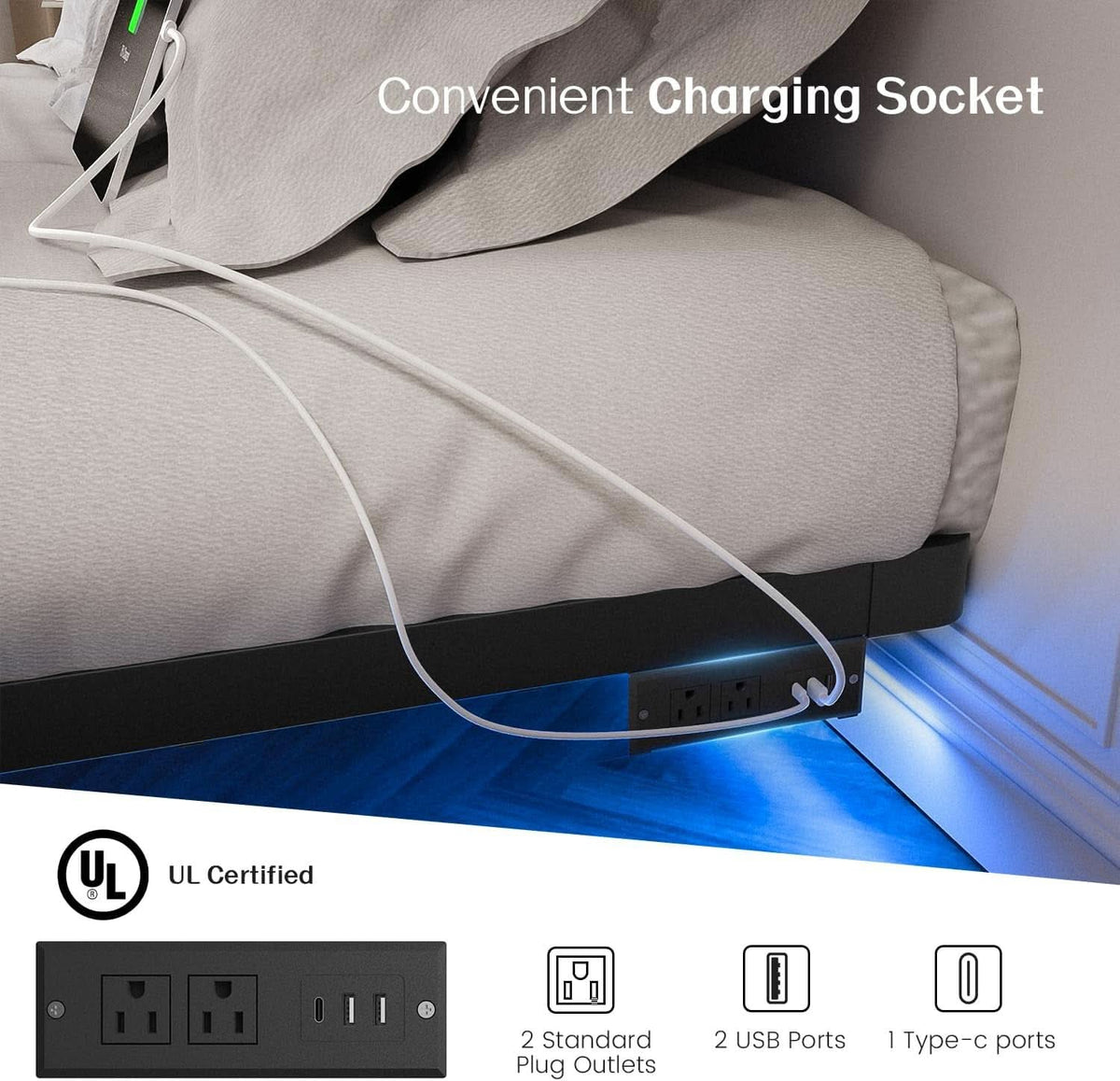 King Size Floating Bed Frame With Integrated LED Lighting-4