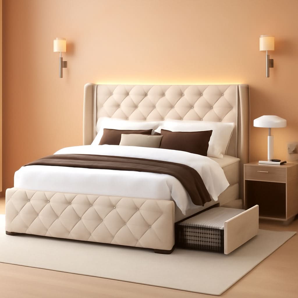 Queen Upholstered Platform Bed Frame Integrated LEDs-0