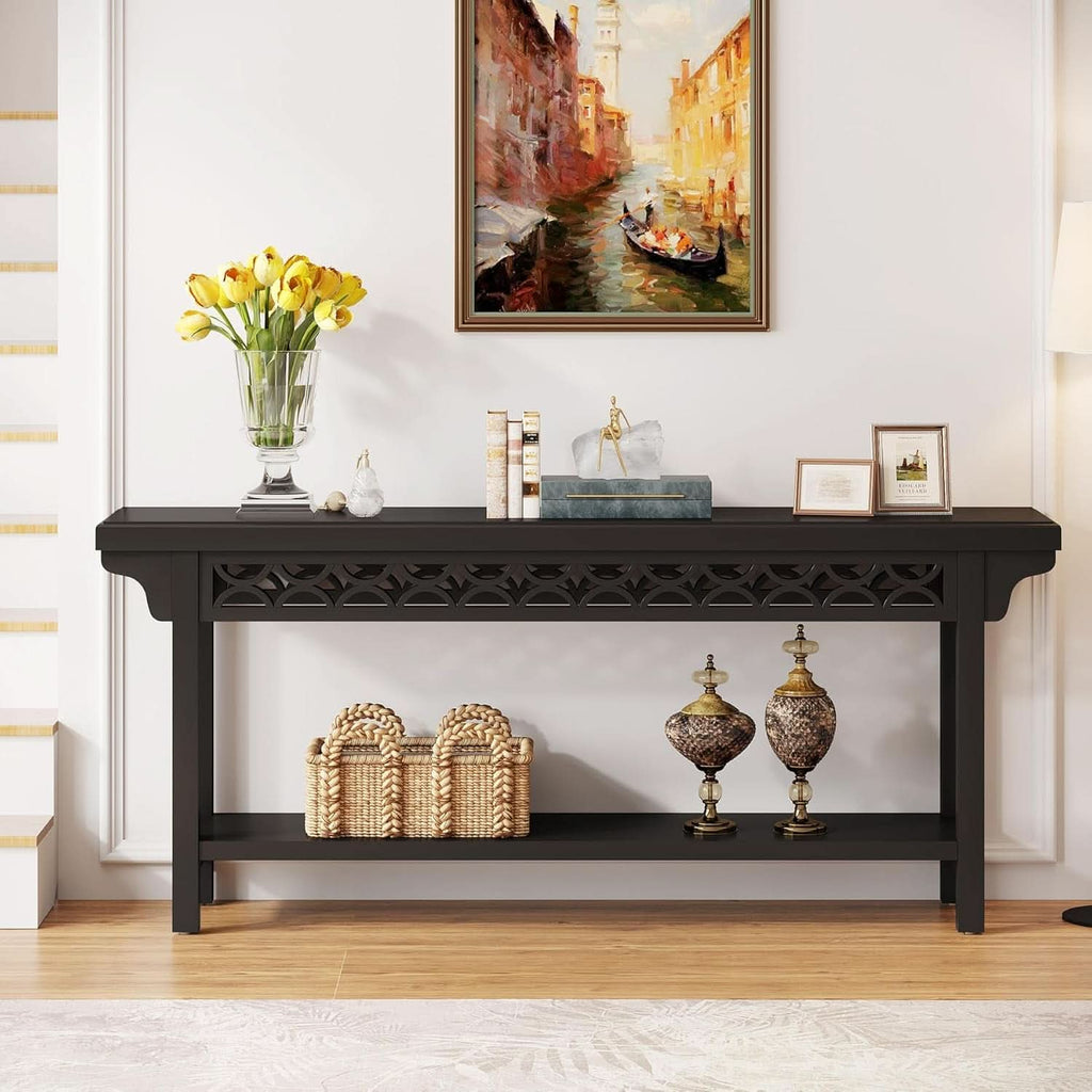 Charcoal Grey Premium Walnut Console Table Storage-4
