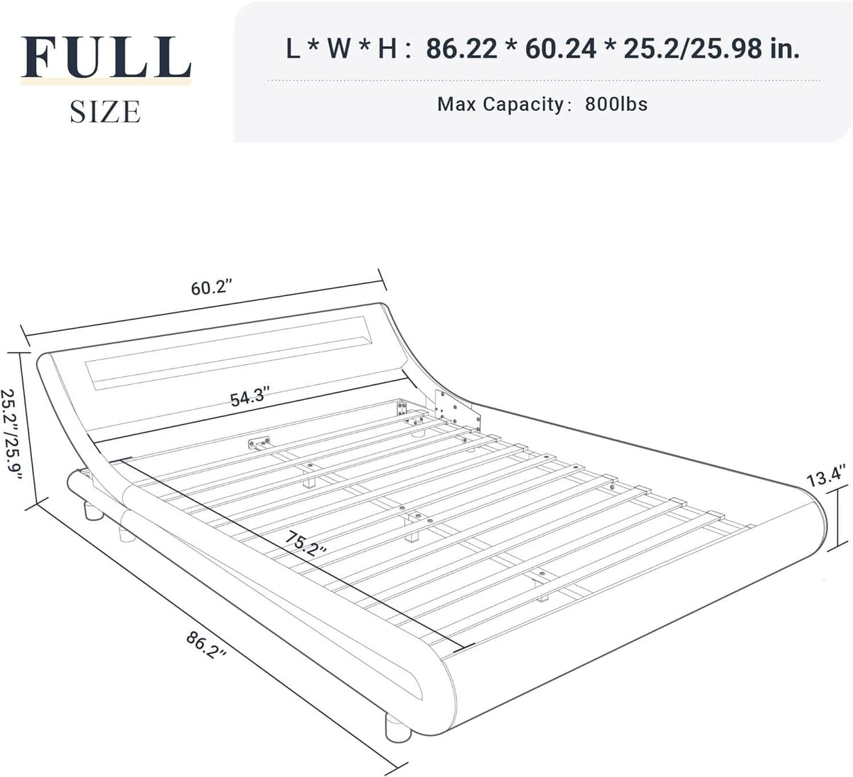 LED Platform Bed Frame Black Faux Leather Full Size Bed-1