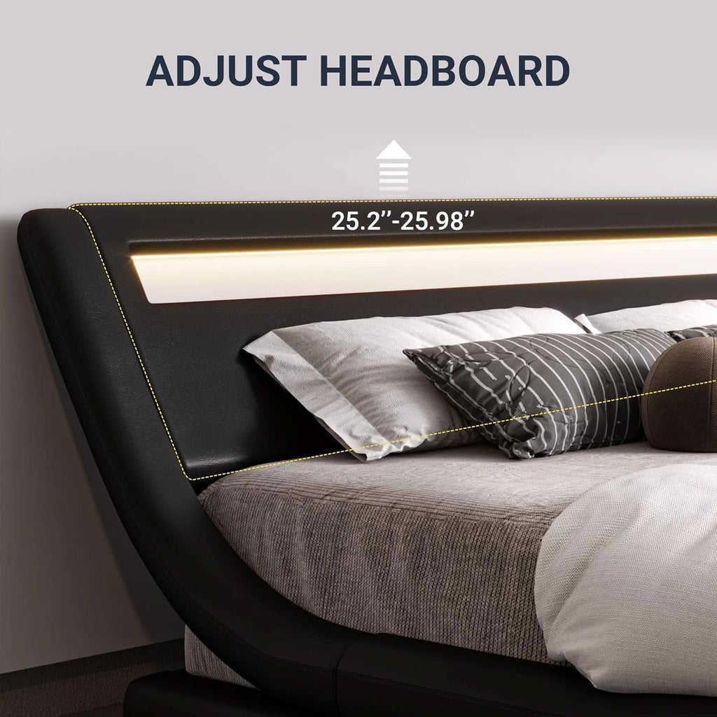 LED Platform Bed Frame Black Faux Leather Full Size Bed-3
