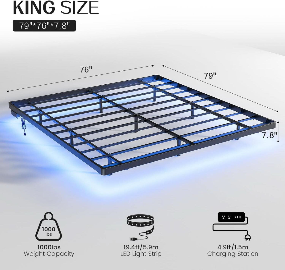 King Size Floating Bed Frame With Integrated LED Lighting-1