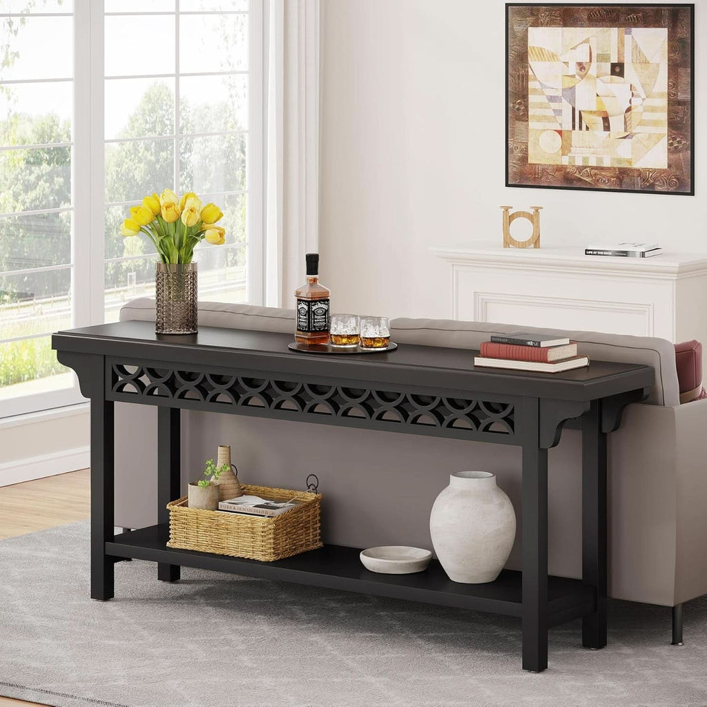 Charcoal Grey Premium Walnut Console Table Storage-3