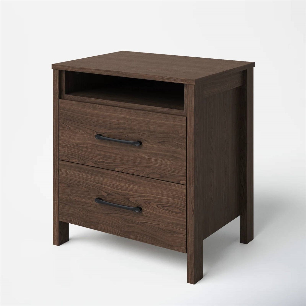 Modern 2-Drawer Nightstand Bedside Table in Brown Walnut Wood Finish-3