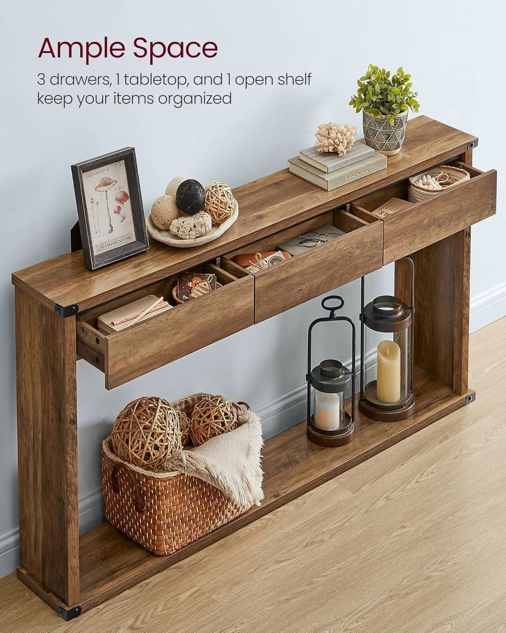 Sofa Console Table Forty Seven Inches Three Drawers Narrow-3