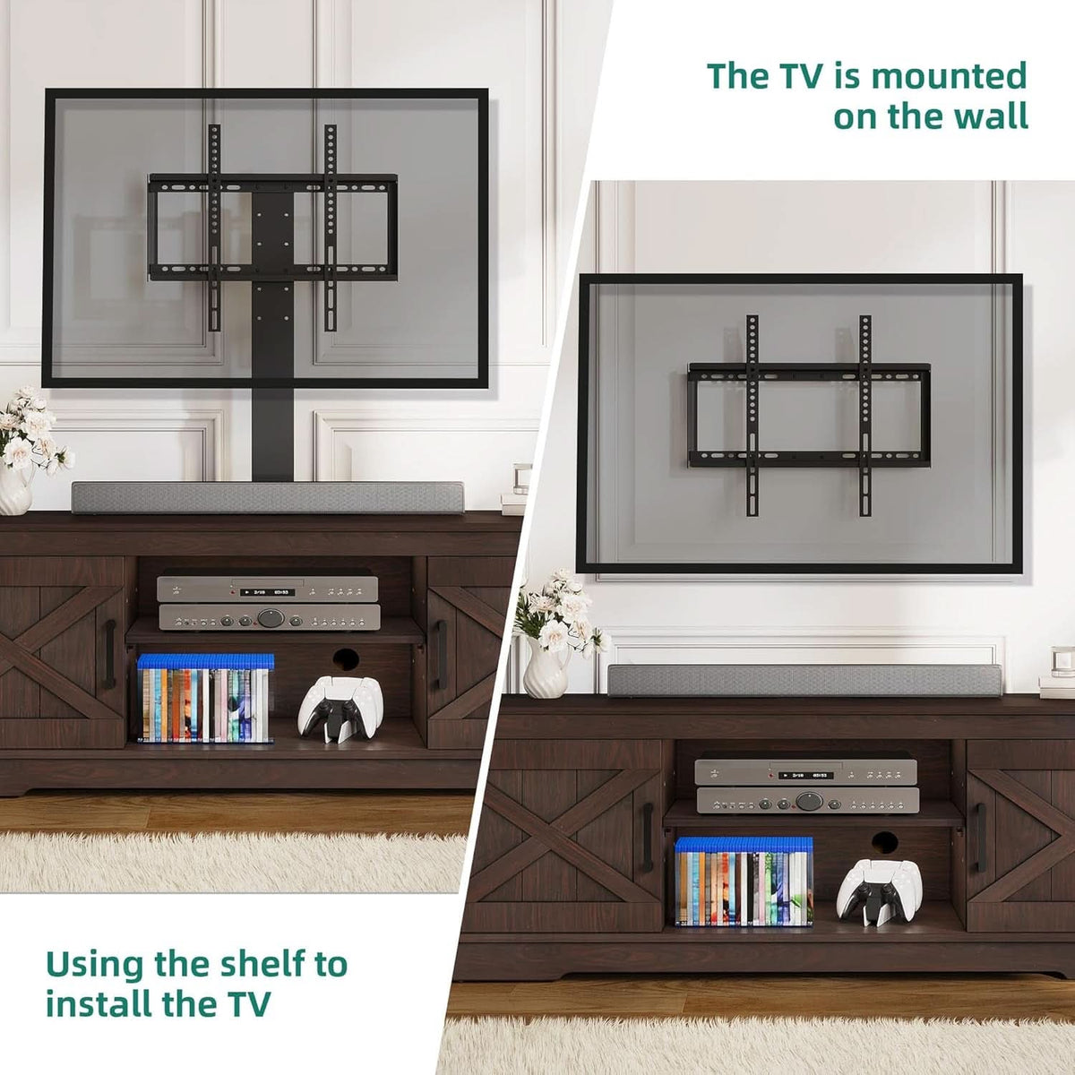 Espresso Farmhouse TV Stand With Adjustable Mounting-2