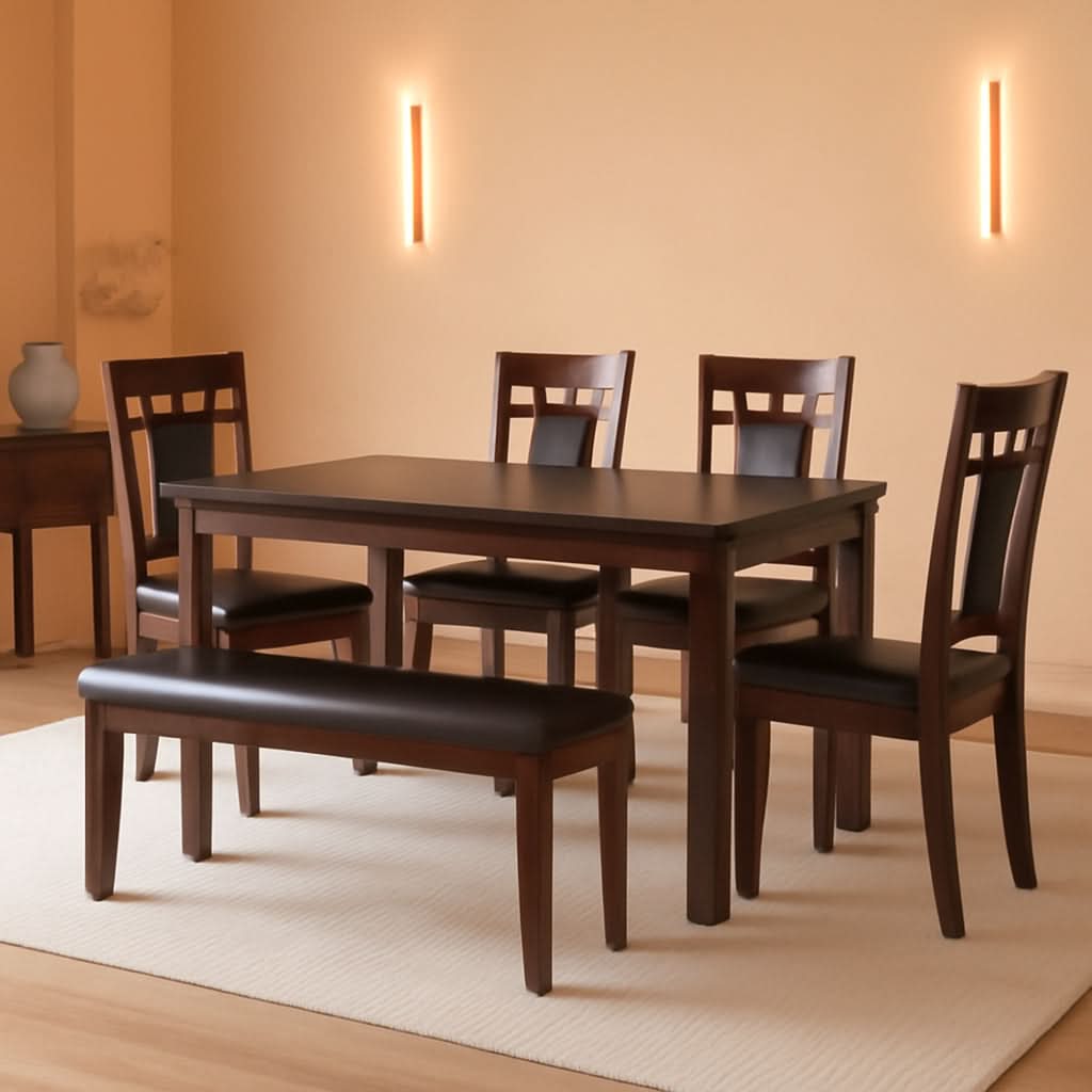 Brown Contemporary Engineered Wood Dining Table Set-0
