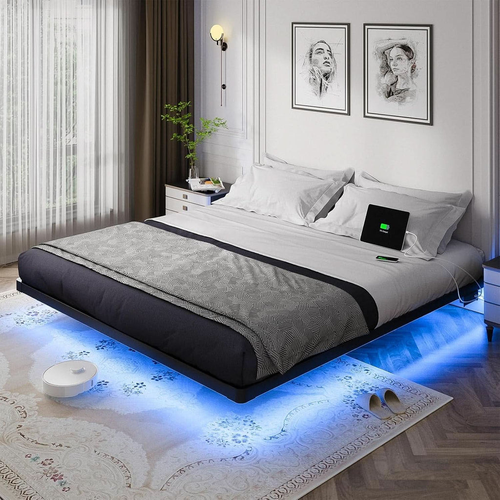 King Size Floating Bed Frame With Integrated LED Lighting-0