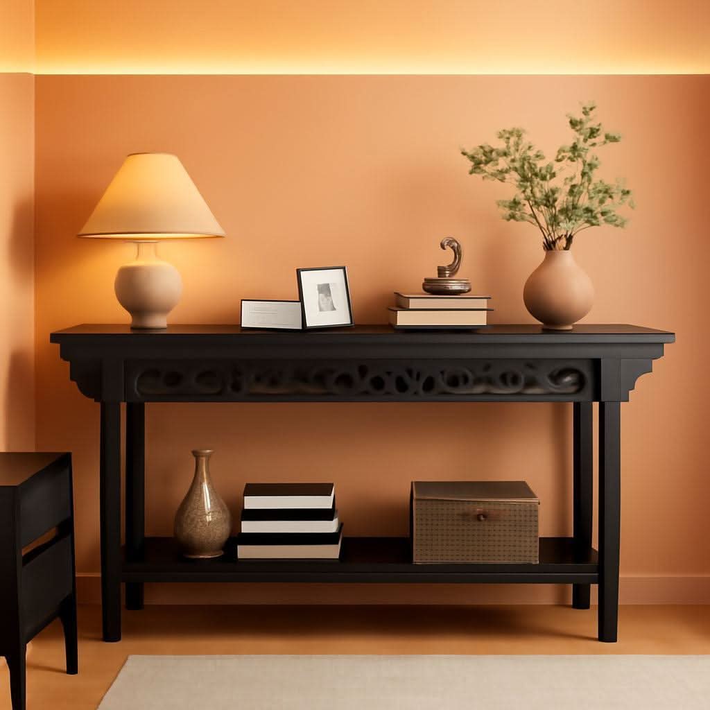 Charcoal Grey Premium Walnut Console Table Storage-0