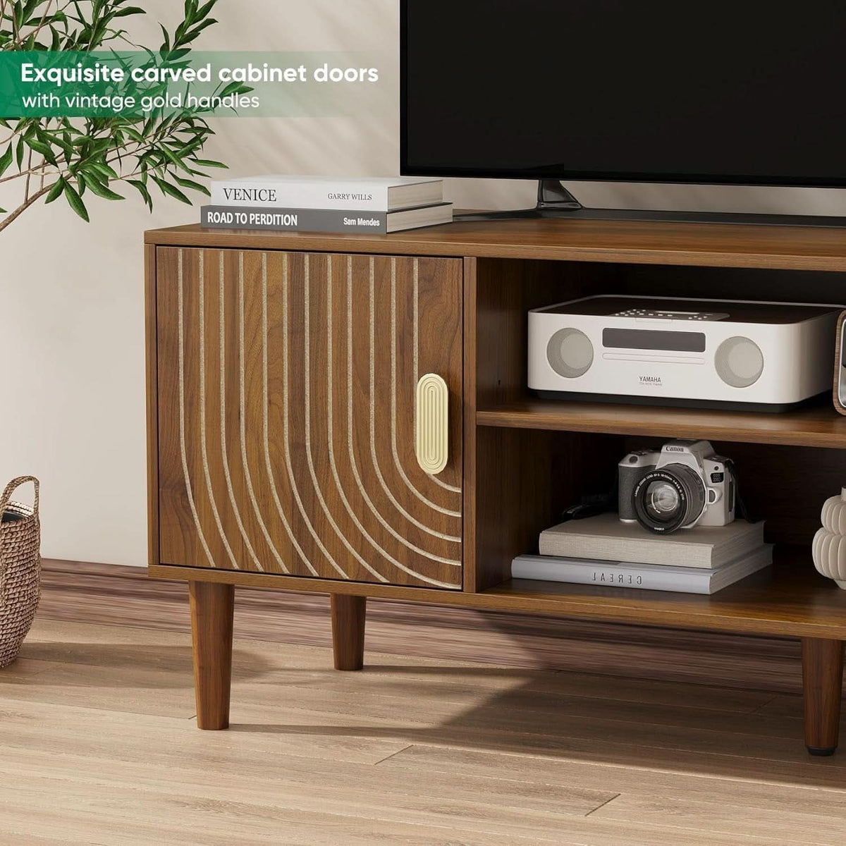 Walnut 47 Inch TV Stand Featur ingInte grated Storage-2