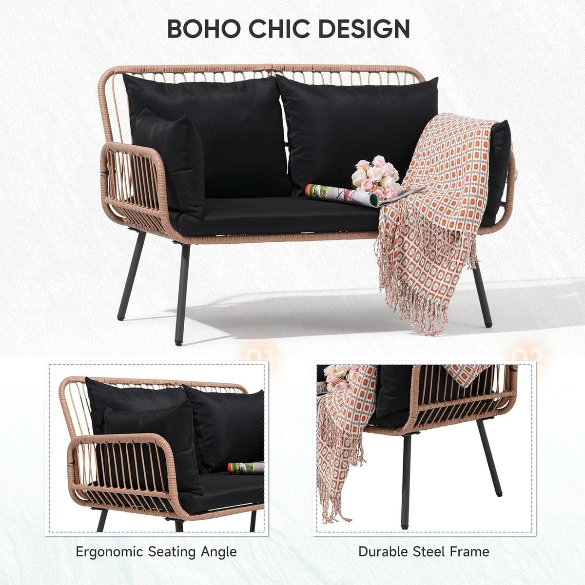 Stylish Four Piece Outdoor Wicker Patio Furniture Set