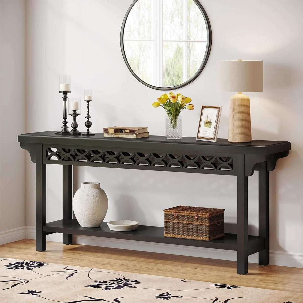 Charcoal Grey Premium Walnut Console Table Storage-2