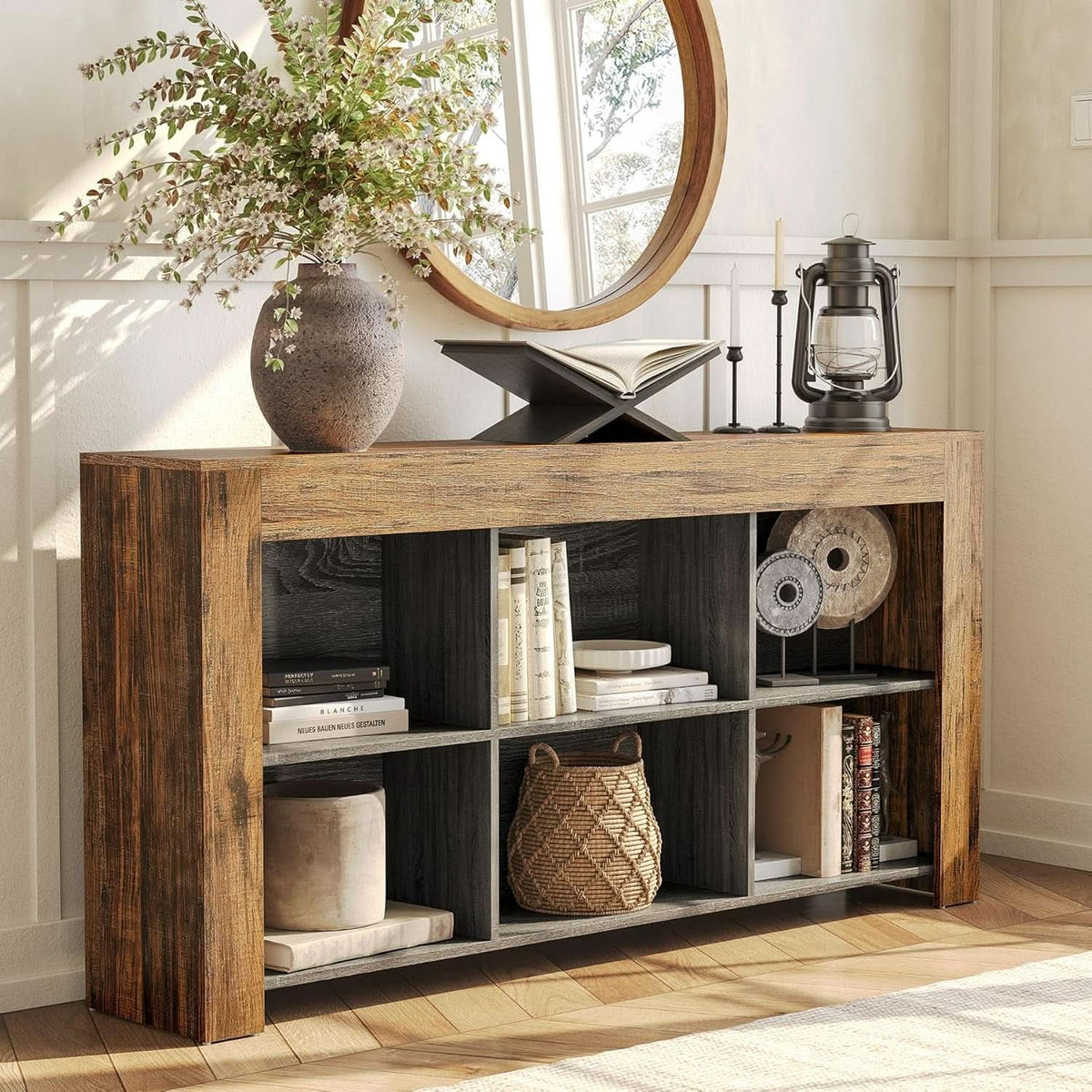 63-Inch Rustic Farmhouse Console Table With Storage-1